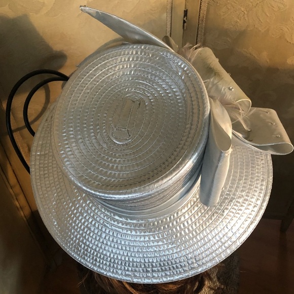 Vintage Wide Brim Silver Metallic Derby Hat main image 7